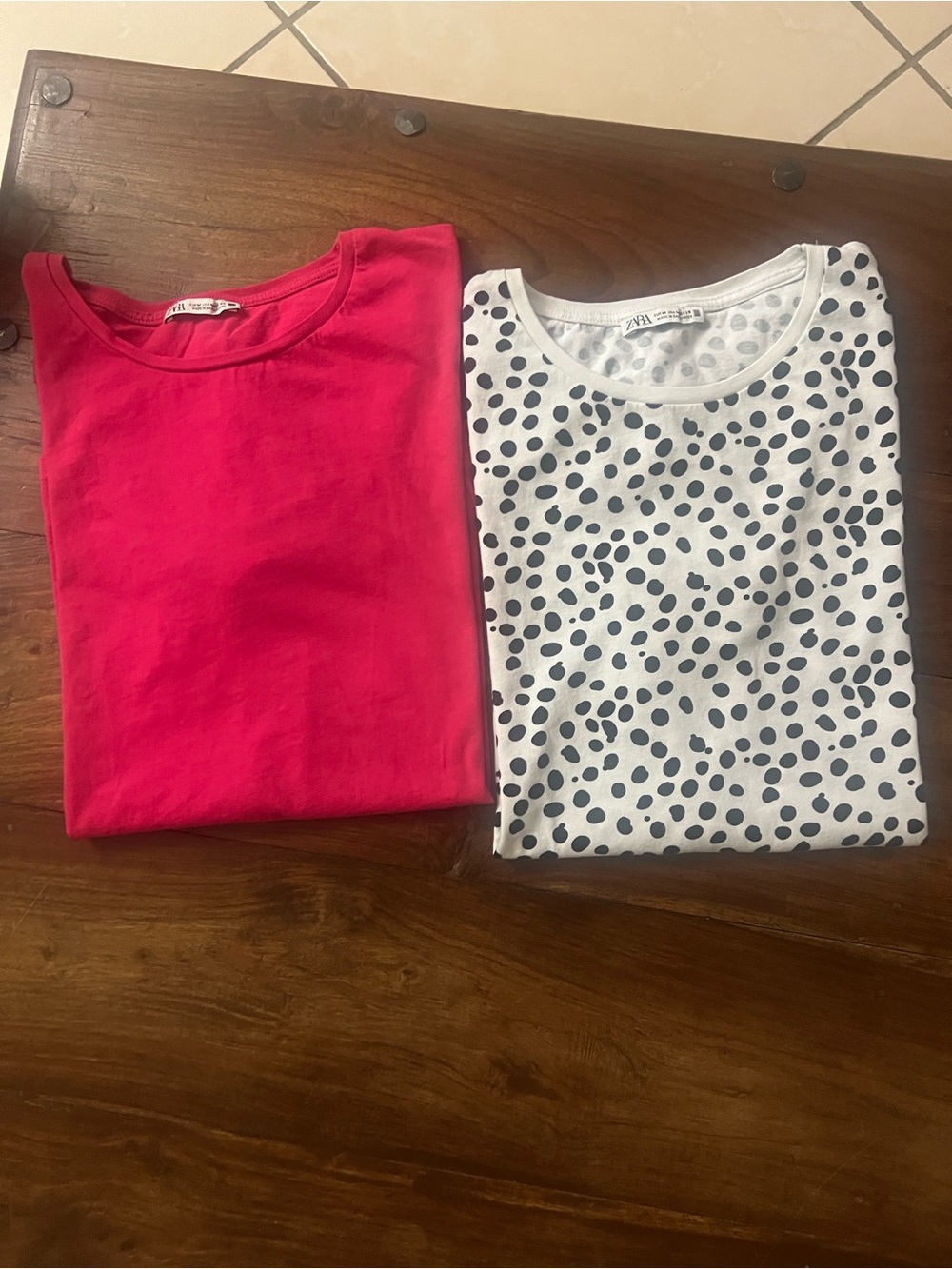 Zara Bright Pink Tee & White Polka Dot Tee Duo